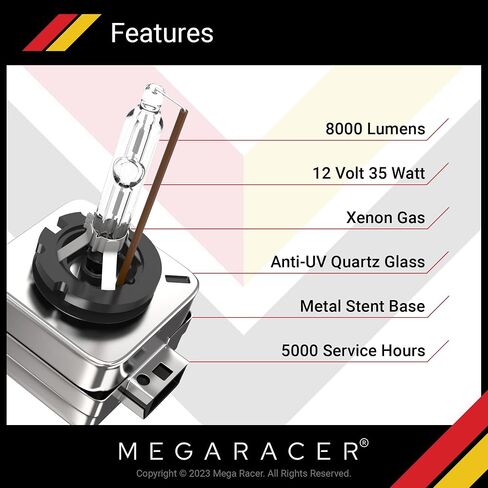 Mega Racer D1R/D1S HID Headlight Bulb - 8000K Ice Blue 35W Xenon Light Metal Stents IP68 Waterproof, Pack of 2 in Saudi Arabia