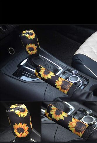 Sunflower Auto Gear Shift Knob Cover+Handbrake Cover Set Washable Neoprene Cloth in Saudi Arabia