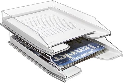 منظم صينية الحروف Sorbus، صينية ورق أكريليك قابلة للتكديس، حامل ملفات طاولة مكتب شفاف - مستويين، تخزين ملفات سطح المكتب، حامل مجلات قابل للتكديس، فارز البريد، للمنزل، أرفف تنظيم المكتب in Kuwait