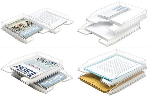 منظم صينية الحروف Sorbus، صينية ورق أكريليك قابلة للتكديس، حامل ملفات طاولة مكتب شفاف - مستويين، تخزين ملفات سطح المكتب، حامل مجلات قابل للتكديس، فارز البريد، للمنزل، أرفف تنظيم المكتب in Kuwait