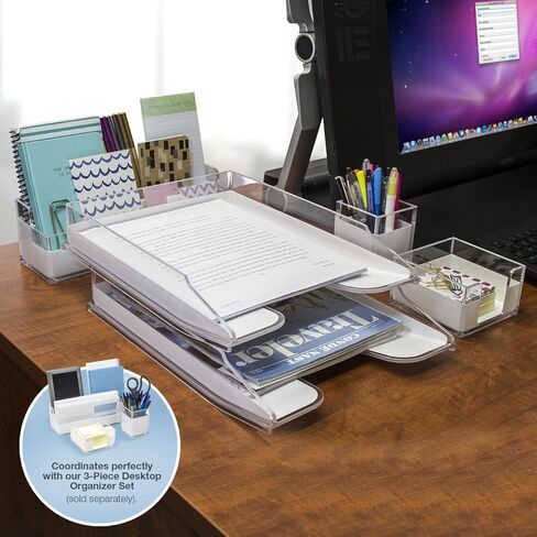 منظم صينية الحروف Sorbus، صينية ورق أكريليك قابلة للتكديس، حامل ملفات طاولة مكتب شفاف - مستويين، تخزين ملفات سطح المكتب، حامل مجلات قابل للتكديس، فارز البريد، للمنزل، أرفف تنظيم المكتب in Kuwait