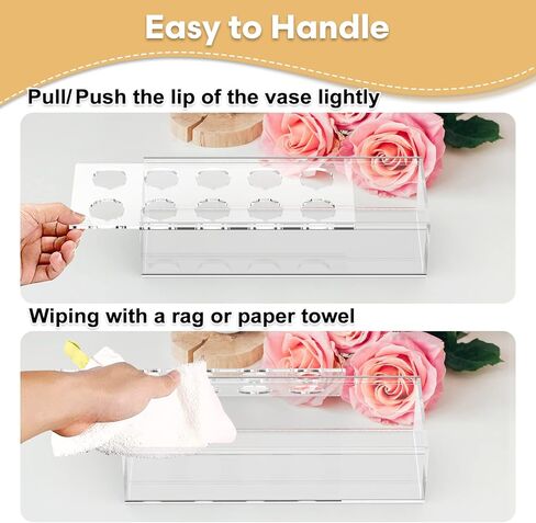 مزهريات زهور أكريليك - قطعة مركزية من الزهور الشفافة لطاولة الطعام، مزهرية زهرة أكريليك شفافة 9.87 بوصة مستطيلة 10 فتحات لديكور الزفاف والمنزل الحديث in Kuwait