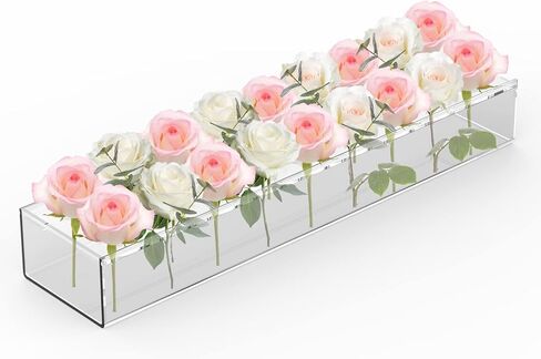 مزهريات زهور أكريليك - قطعة مركزية من الزهور الشفافة لطاولة الطعام، مزهرية زهرة أكريليك شفافة 9.87 بوصة مستطيلة 10 فتحات لديكور الزفاف والمنزل الحديث in Kuwait