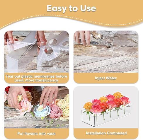 مزهريات زهور أكريليك - قطعة مركزية من الزهور الشفافة لطاولة الطعام، مزهرية زهرة أكريليك شفافة 9.87 بوصة مستطيلة 10 فتحات لديكور الزفاف والمنزل الحديث in Kuwait