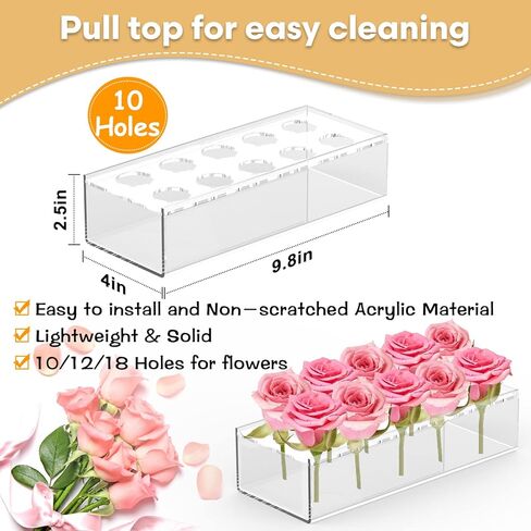 مزهريات زهور أكريليك - قطعة مركزية من الزهور الشفافة لطاولة الطعام، مزهرية زهرة أكريليك شفافة 9.87 بوصة مستطيلة 10 فتحات لديكور الزفاف والمنزل الحديث in Kuwait