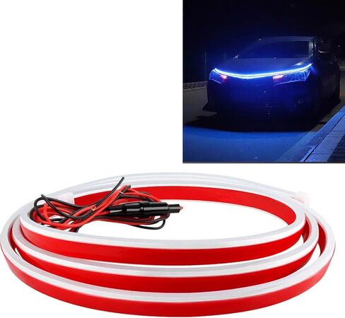 1 PC Through-Type Car Center Grille LED Running Light Bar, 12V Waterproof Flexible Vehicle Hood Emergency Warn Light Replacement, Universal Decorative Light with Adhesive (White #59In) in Saudi Arabia