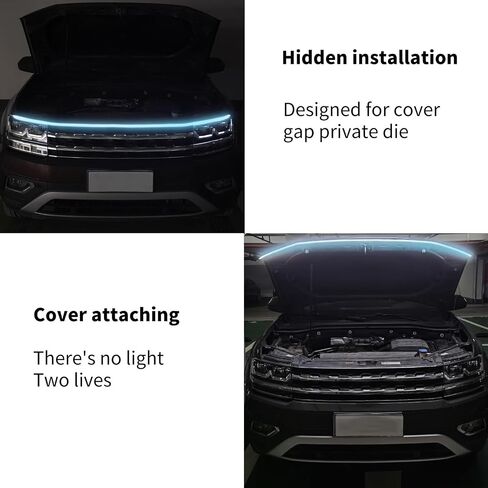 1 PC Through-Type Car Center Grille LED Running Light Bar, 12V Waterproof Flexible Vehicle Hood Emergency Warn Light Replacement, Universal Decorative Light with Adhesive (White #59In) in Saudi Arabia