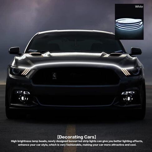 Car Hood Light Strip,Universal 12V Car Hood Daytime Running Light Strip,60 Inch Engine Hood Guide Decorative Light Bar,Waterproof Flexible LED Auto Decorative (White, 60 inch) in Saudi Arabia