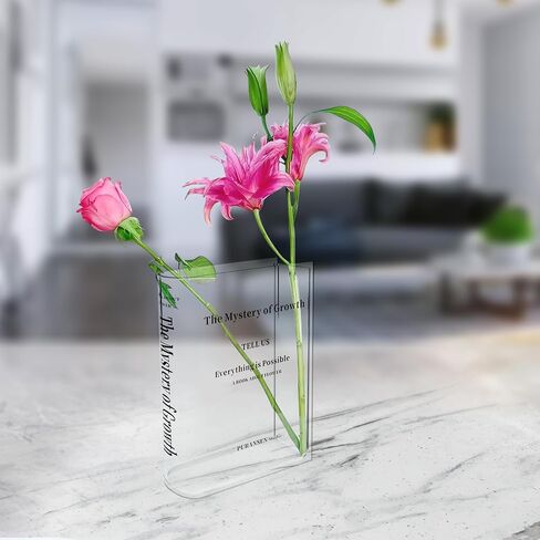 Book Vase for Flowers Aesthetic Room Decor, Artistic and Decorative Acrylic Vase, Unique Home/Bedroom/Office Accent (Clear)| Gift Idea for Thanksgiving, Christmas and New Year in Saudi Arabia