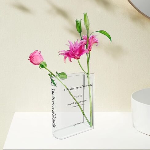 Book Vase for Flowers Aesthetic Room Decor, Artistic and Decorative Acrylic Vase, Unique Home/Bedroom/Office Accent (Clear)| Gift Idea for Thanksgiving, Christmas and New Year in Saudi Arabia
