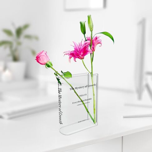Book Vase for Flowers Aesthetic Room Decor, Artistic and Decorative Acrylic Vase, Unique Home/Bedroom/Office Accent (Clear)| Gift Idea for Thanksgiving, Christmas and New Year in Saudi Arabia