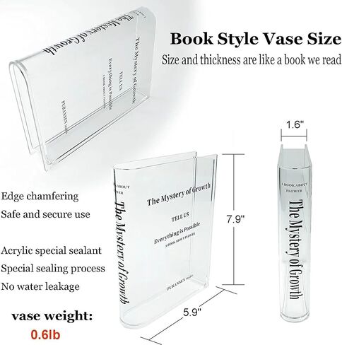 Book Vase for Flowers Aesthetic Room Decor, Artistic and Decorative Acrylic Vase, Unique Home/Bedroom/Office Accent (Clear)| Gift Idea for Thanksgiving, Christmas and New Year in Saudi Arabia