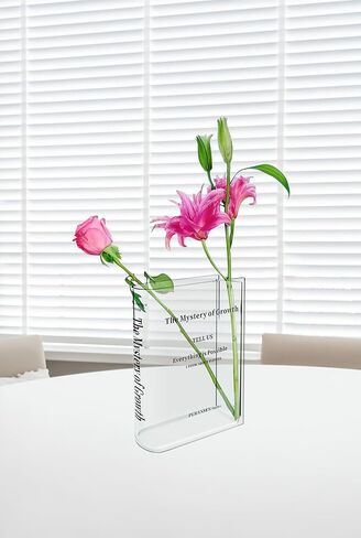 Book Vase for Flowers Aesthetic Room Decor, Artistic and Decorative Acrylic Vase, Unique Home/Bedroom/Office Accent (Clear)| Gift Idea for Thanksgiving, Christmas and New Year in Saudi Arabia
