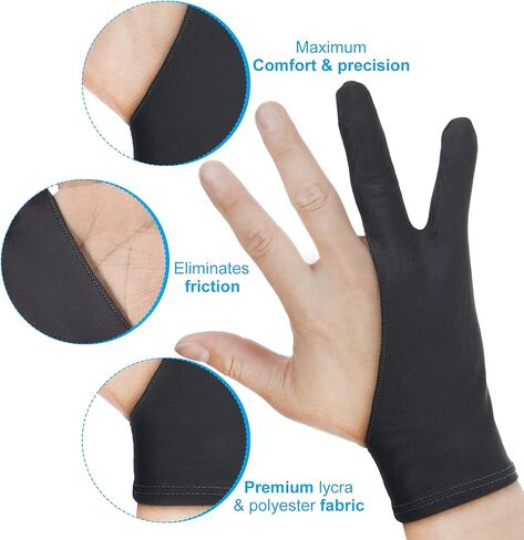 3 قطع من القفازات ذات الإصبعين، قفازات الرسم اللوحية للرسم وحارس اليد بإصبعين، قفاز الرسم الجرافيكي للجنسين (أسود، أبيض، رمادي، كبير) in Kuwait