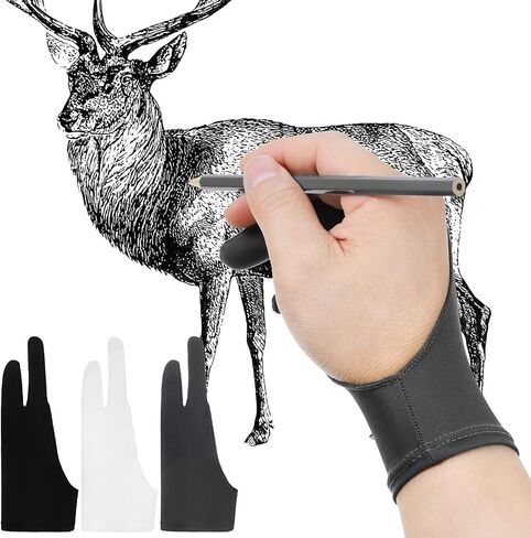 3 قطع من القفازات ذات الإصبعين، قفازات الرسم اللوحية للرسم وحارس اليد بإصبعين، قفاز الرسم الجرافيكي للجنسين (أسود، أبيض، رمادي، كبير) in Kuwait