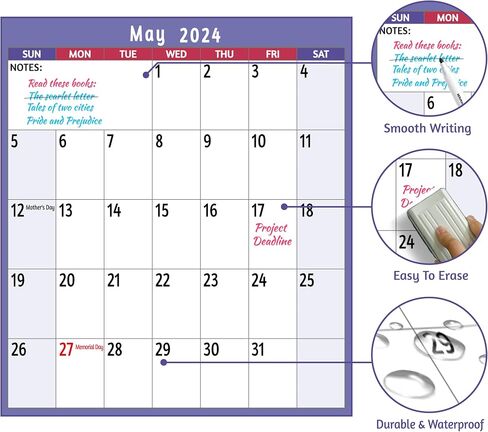 2024 تقويم المسح الجاف للجدار - 2024 تقويم الحائط السنوي الكبير، 25.2 بوصة × 38.2 بوصة، يناير 2024 - ديسمبر 2024، 2024 تقويم الحائط المسح الجاف مع الملاحظات والملصقات، تقويم المسح الجاف من جانب واحد - أرجواني in Kuwait