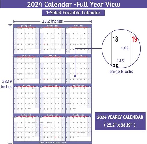 2024 تقويم المسح الجاف للجدار - 2024 تقويم الحائط السنوي الكبير، 25.2 بوصة × 38.2 بوصة، يناير 2024 - ديسمبر 2024، 2024 تقويم الحائط المسح الجاف مع الملاحظات والملصقات، تقويم المسح الجاف من جانب واحد - أرجواني in Kuwait