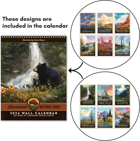 Americanflat 2024 Calendar - National Park Calendar 2024 Artwork Designed by David Owens - Large Wall Calendar with Monthly Format - Hanging Monthly Calendar Planner - 10x26 Inches When Open in Saudi Arabia