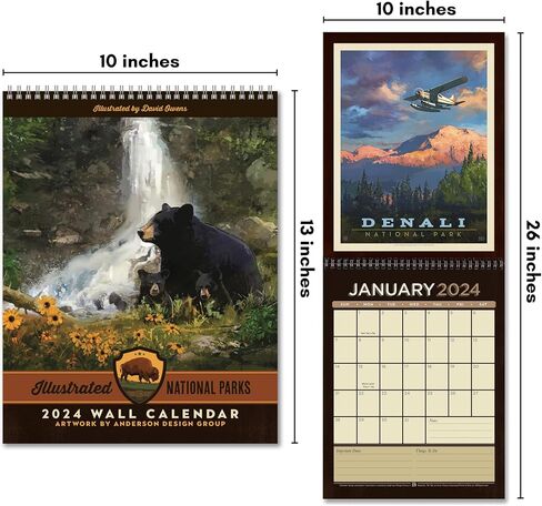 Americanflat 2024 Calendar - National Park Calendar 2024 Artwork Designed by David Owens - Large Wall Calendar with Monthly Format - Hanging Monthly Calendar Planner - 10x26 Inches When Open in Saudi Arabia