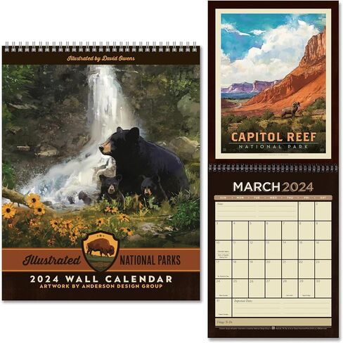 Americanflat 2024 Calendar - National Park Calendar 2024 Artwork Designed by David Owens - Large Wall Calendar with Monthly Format - Hanging Monthly Calendar Planner - 10x26 Inches When Open in Saudi Arabia