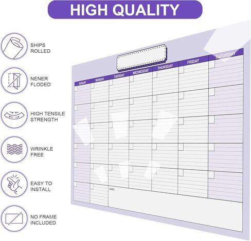 تقويم سبورة بيضاء كبيرة جدًا مقاس 24 بوصة × 36 بوصة للمسح الجاف للجدار، تقويم سبورة بيضاء مصفح جامبو قابل للمسح لمدة شهر واحد، ملصق كبير الحجم فارغ لمدة 30 يومًا مع خطوط ومربعات in Kuwait