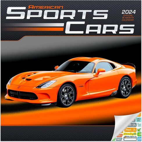 تقويم السيارات الرياضية الأمريكية 2024 - حزمة تقويم حائط السيارات الرياضية الفاخرة 2024 مع أكثر من 100 ملصق تقويم (هدايا السيارات الغريبة، واللوازم المكتبية) in Kuwait