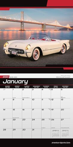 تقويم السيارات الرياضية الأمريكية 2024 - حزمة تقويم حائط السيارات الرياضية الفاخرة 2024 مع أكثر من 100 ملصق تقويم (هدايا السيارات الغريبة، واللوازم المكتبية) in Kuwait