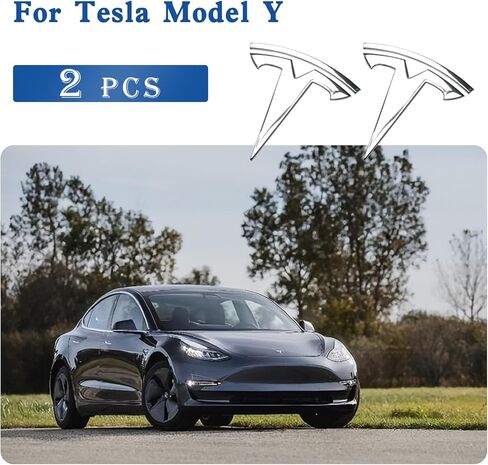 ملصق بديل معدني بشعار السيارة الأصلي ثلاثي الأبعاد لطراز Tesla Y الأمامي الخلفي الجذع T شعار استبدال ملحقات ملصقات الشعار (فضي) in Kuwait