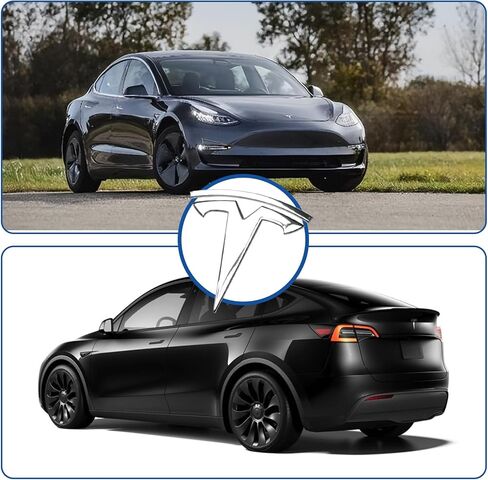 ملصق بديل معدني بشعار السيارة الأصلي ثلاثي الأبعاد لطراز Tesla Y الأمامي الخلفي الجذع T شعار استبدال ملحقات ملصقات الشعار (فضي) in Kuwait