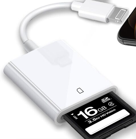 [معتمد من Apple MFi] قارئ كاميرا Lightning إلى SD لأجهزة iPhone iPad، محول بطاقة SD لقارئ بطاقات الذاكرة Trail Camera Viewer متوافق مع iPhone 14/13/12/11/XS/XR/X/8/7، التوصيل والتشغيل in Kuwait