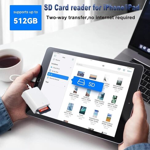[معتمد من Apple MFi] قارئ كاميرا Lightning إلى SD لأجهزة iPhone iPad، محول بطاقة SD لقارئ بطاقات الذاكرة Trail Camera Viewer متوافق مع iPhone 14/13/12/11/XS/XR/X/8/7، التوصيل والتشغيل in Kuwait