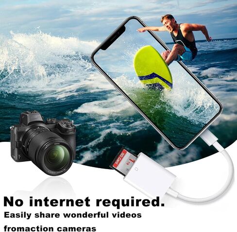 [معتمد من Apple MFi] قارئ كاميرا Lightning إلى SD لأجهزة iPhone iPad، محول بطاقة SD لقارئ بطاقات الذاكرة Trail Camera Viewer متوافق مع iPhone 14/13/12/11/XS/XR/X/8/7، التوصيل والتشغيل in Kuwait
