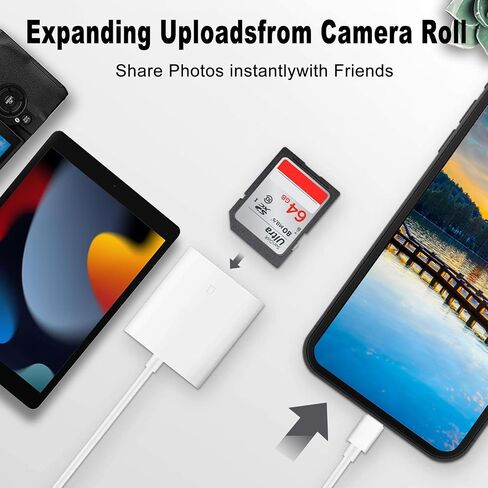 [معتمد من Apple MFi] قارئ كاميرا Lightning إلى SD لأجهزة iPhone iPad، محول بطاقة SD لقارئ بطاقات الذاكرة Trail Camera Viewer متوافق مع iPhone 14/13/12/11/XS/XR/X/8/7، التوصيل والتشغيل in Kuwait