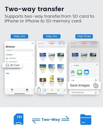 [معتمد من Apple MFi] قارئ كاميرا Lightning إلى SD لأجهزة iPhone iPad، محول بطاقة SD لقارئ بطاقات الذاكرة Trail Camera Viewer متوافق مع iPhone 14/13/12/11/XS/XR/X/8/7، التوصيل والتشغيل in Kuwait