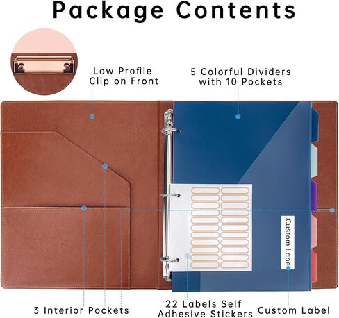 حافظة HAUTOCO مقاس 1 بوصة و3 حلقات مع حافظة لحجم الحروف 11 × 8.5 بوصة، منظم مجلد الحافظة الشخصية مع 5 مجلدات فواصل، مجلد دائري من جلد البولي يوريثان للمدرسة المكتبية، أسود in Kuwait