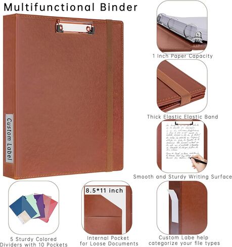 حافظة HAUTOCO مقاس 1 بوصة و3 حلقات مع حافظة لحجم الحروف 11 × 8.5 بوصة، منظم مجلد الحافظة الشخصية مع 5 مجلدات فواصل، مجلد دائري من جلد البولي يوريثان للمدرسة المكتبية، أسود in Kuwait