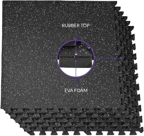 Xspec 1/2" Thick 48 sq ft (12 Tiles) Interlocking Rubber Top EVA Foam Exercise Mat | Workout Mats for Home Gym Flooring Tiles for Gyms, Fitness Rooms | Durable Grip Protective Flooring in Saudi Arabia
