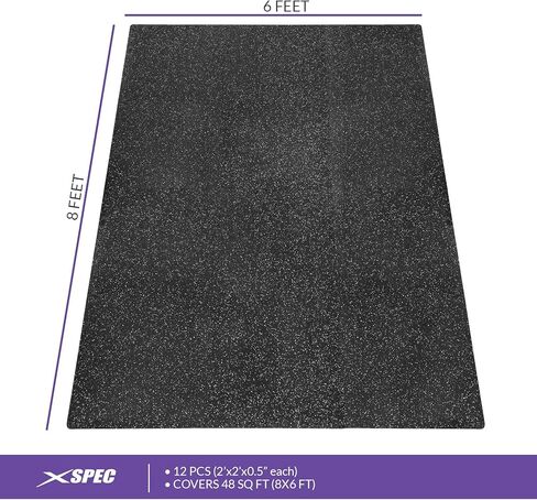 Xspec 1/2" Thick 48 sq ft (12 Tiles) Interlocking Rubber Top EVA Foam Exercise Mat | Workout Mats for Home Gym Flooring Tiles for Gyms, Fitness Rooms | Durable Grip Protective Flooring in Saudi Arabia