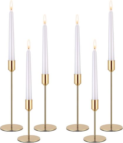 Candle Holders,Set of 6 Candlestick Holders for Taper Candles, Brass Gold Black Modern Decorative Candle Stick Holder for Table, Mantel, Wedding, Dinning, Party(Candles are not Included) in Saudi Arabia