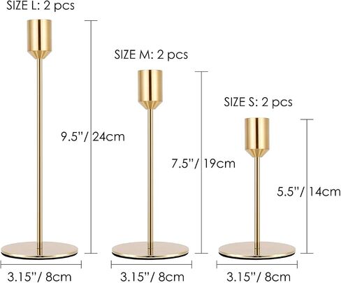 Candle Holders,Set of 6 Candlestick Holders for Taper Candles, Brass Gold Black Modern Decorative Candle Stick Holder for Table, Mantel, Wedding, Dinning, Party(Candles are not Included) in Saudi Arabia