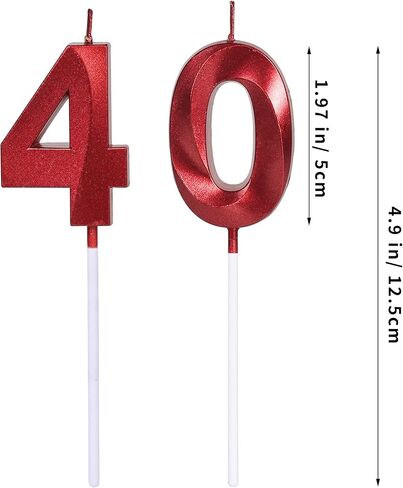 شموع عيد الميلاد الأربعين الحمراء للكعك، عدد 40 4 شمعة لامعة لتزيين حفلات الزفاف والذكرى السنوية in Kuwait