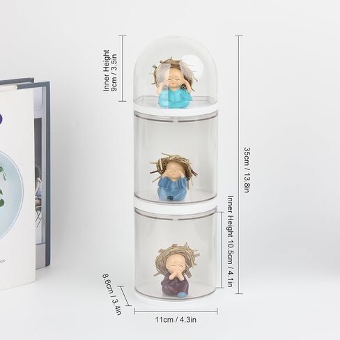 3-Tiers Clear Display Riser Case for Collectibles Figures Props, Action Figures Showcase Stand with White Base, Round Wall Mounted Display Box for Figurine Doll Toys Jewelry Organization in Saudi Arabia