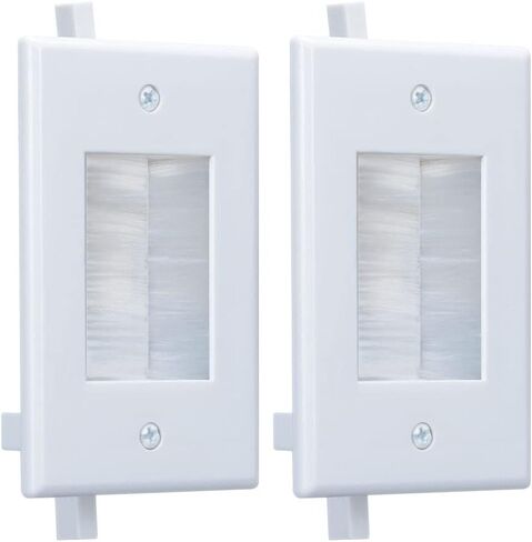 1 Gang Brush Wall Plate with Built-in Mounting Bracket Easy to Mount White Brush Plate for Cables of Audio Video HDMI HDTV Home Theater 2 Pack and 4 Screws Included in Saudi Arabia