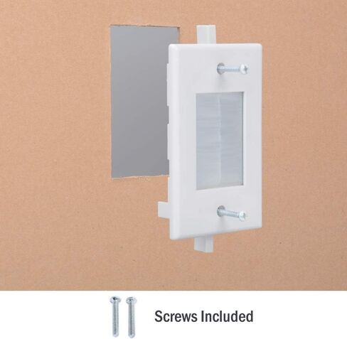 1 Gang Brush Wall Plate with Built-in Mounting Bracket Easy to Mount White Brush Plate for Cables of Audio Video HDMI HDTV Home Theater 2 Pack and 4 Screws Included in Saudi Arabia