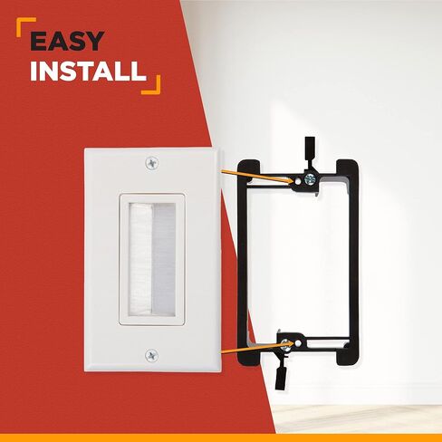 لوحة حائط بفرشاة واحدة من نقطة المشتري | غطاء منفذ مدرج من UL مع دعامة تثبيت، خافي عيوب سلك مثالي للتلفزيون المثبت على الحائط، وأجهزة الكمبيوتر المخصصة للألعاب وأنظمة المسرح المنزلي (أبيض/عاجي) - عبوة واحدة in Kuwait