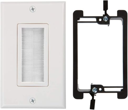 لوحة حائط بفرشاة واحدة من نقطة المشتري | غطاء منفذ مدرج من UL مع دعامة تثبيت، خافي عيوب سلك مثالي للتلفزيون المثبت على الحائط، وأجهزة الكمبيوتر المخصصة للألعاب وأنظمة المسرح المنزلي (أبيض/عاجي) - عبوة واحدة in Kuwait