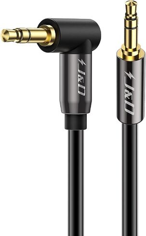 كابل J&D 3.5 ملم صوت ستيريو Aux Jack إلى Jack مطلي بالذهب زاوية يمين 90 درجة متوافق مع iPhone أو Galaxy أو مكبرات الصوت أو جميع الأجهزة الأخرى، 10 أقدام in Saudi Arabia