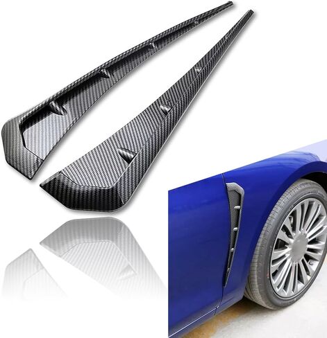 قطعتان من ملصق فتحة تهوية جانب السيارة، مقاس 16.14 بوصة × 3.54 بوصة طباعة نقل المياه من ألياف الكربون نمط ABS ملصق سبويلر، استبدال غطاء تزيين الجسم الشبكي، لمعظم موديلات السيارات (أسود) in Kuwait