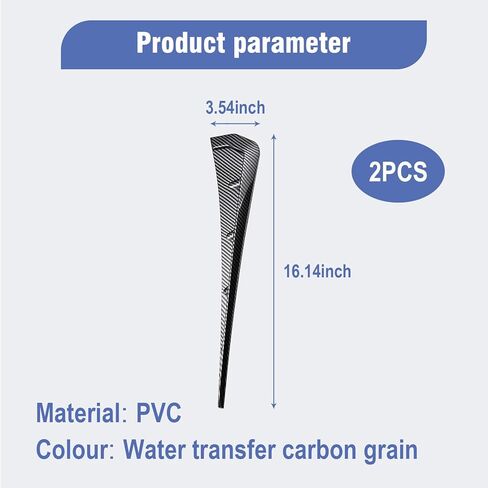 قطعتان من ملصق فتحة تهوية جانب السيارة، مقاس 16.14 بوصة × 3.54 بوصة طباعة نقل المياه من ألياف الكربون نمط ABS ملصق سبويلر، استبدال غطاء تزيين الجسم الشبكي، لمعظم موديلات السيارات (أسود) in Kuwait