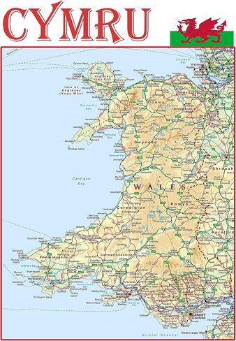 Poster Map of Wales - United Kingdom - 16.5 x 23.3 - Paper Laminated in Saudi Arabia
